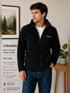 Columbia Black Full‑Zip Sherpa Fleece Jacket - L